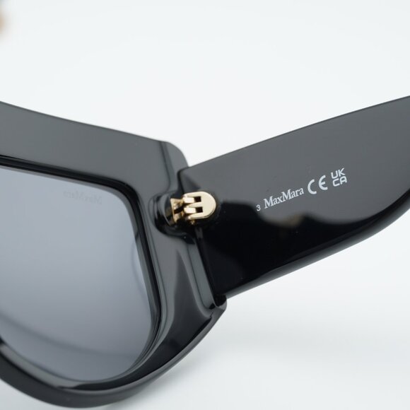 Max Mara ORSOLA MM0083 01A Sunglasses Shiny Black Shield Frame, Smoke Lenses main image 5